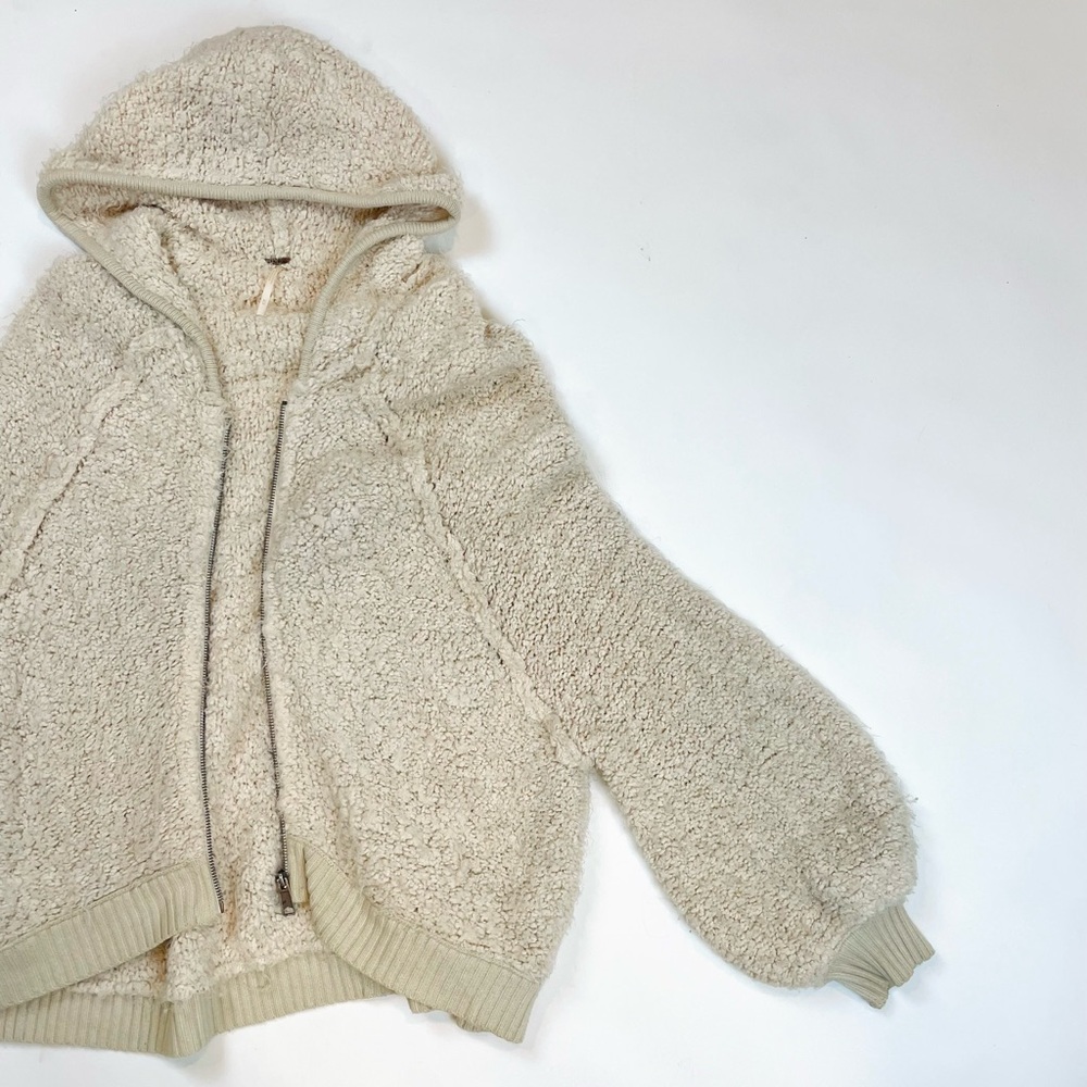 Cream Free People Zip Sweater w/ Hood